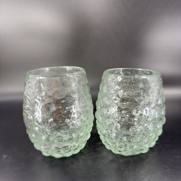 Hand Blown Stemless Drinking Cups Tumbler Set 2 Recycle Glass Green Tint Glasses - Picture 15 of 16